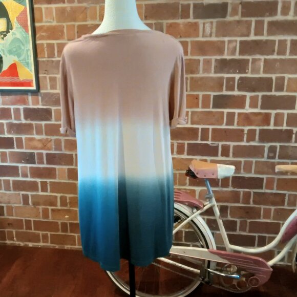 Womens π· OS Dusty Rose - White And Blue Color Bleed Short Sleeve Stretch Top π - Picture 6 of 10